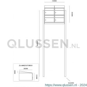 Allux Brickset postkast staal verzinkt gepoedercoat 2-breed 2-hoog met dak op statief antraciet 40215065_2x2ds