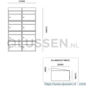 Allux Brickset postkast staal verzinkt gepoedercoat 2-breed 4-hoog met dak antraciet 40215065_2x4d