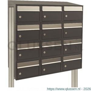 Allux Brickset postkast staal verzinkt gepoedercoat 3-breed 4-hoog met dak op statief antraciet 40215065_3x4ds