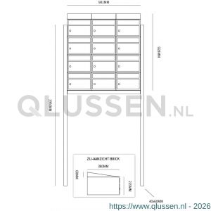 Allux Brickset postkast staal verzinkt gepoedercoat 3-breed 4-hoog met dak op statief antraciet 40215065_3x4ds