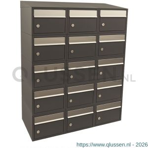 Allux Brickset postkast staal verzinkt gepoedercoat 3-breed 5-hoog met dak antraciet 40215065_3x5d