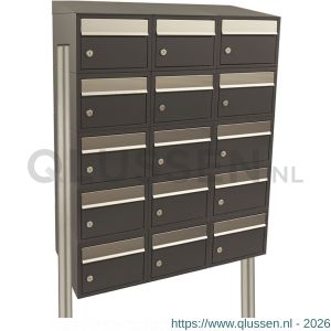 Allux Brickset postkast staal verzinkt gepoedercoat 3-breed 5-hoog met dak op statief antraciet 40215065_3x5ds