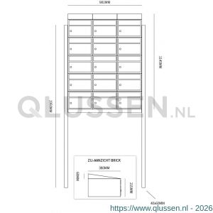 Allux Brickset postkast staal verzinkt gepoedercoat 3-breed 5-hoog met dak op statief antraciet 40215065_3x5ds