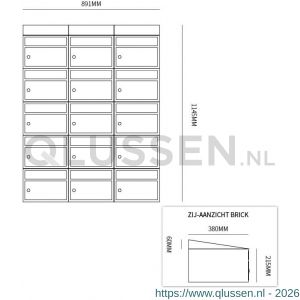 Allux Brickset postkast staal verzinkt gepoedercoat 3-breed 5-hoog met dak antraciet 40215065_3x5d