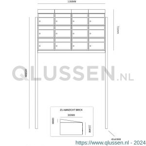 Allux Brickset postkast staal verzinkt gepoedercoat 4-breed 3-hoog met dak op statief antraciet 40215065_4x3ds