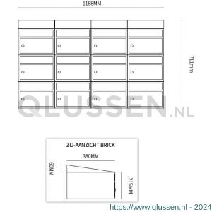 Allux Brickset postkast staal verzinkt gepoedercoat 4-breed 3-hoog met dak antraciet 40215065_4x3d