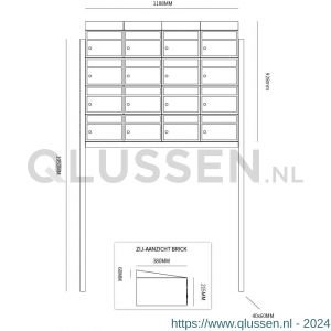 Allux Brickset postkast staal verzinkt gepoedercoat 4-breed 4-hoog met dak op statief antraciet 40215065_4x4ds