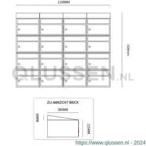 Allux Brickset postkast staal verzinkt gepoedercoat 4-breed 4-hoog met dak antraciet 40215065_4x4d