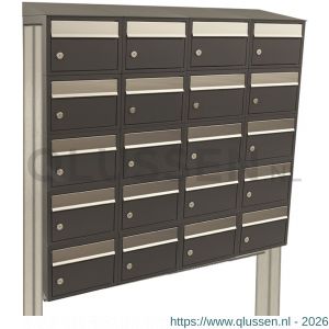 Allux Brickset postkast staal verzinkt gepoedercoat 4-breed 5-hoog met dak op statief antraciet 40215065_4x5ds