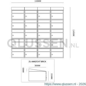 Allux Brickset postkast staal verzinkt gepoedercoat 4-breed 5-hoog met dak antraciet 40215065_4x5d