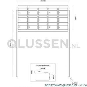 Allux Brickset postkast staal verzinkt gepoedercoat 5-breed 3-hoog met dak op statief antraciet 40215065_5x3ds