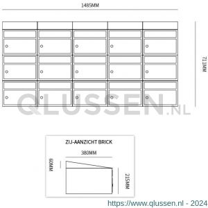 Allux Brickset postkast staal verzinkt gepoedercoat 5-breed 3-hoog met dak antraciet 40215065_5x3d