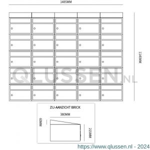 Allux Brickset postkast staal verzinkt gepoedercoat 5-breed 5-hoog met dak antraciet 40215065_5x5d