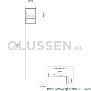 Allux Brickset postkast staal verzinkt gepoedercoat 2-hoog met dak op statief zwart 40215070_1x2ds