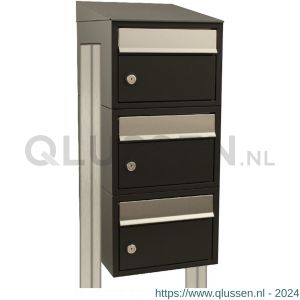 Allux Brickset postkast staal verzinkt gepoedercoat 3-hoog met dak op statief zwart 40215070_1x3ds