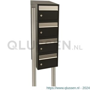 Allux Brickset postkast staal verzinkt gepoedercoat 4-hoog met dak op statief zwart 40215070_1x4ds