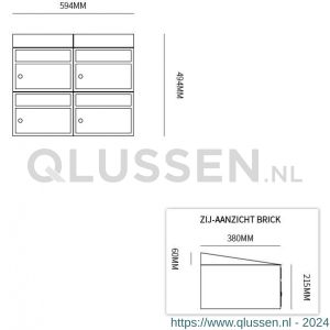 Allux Brickset postkast staal verzinkt gepoedercoat 2-breed 2-hoog met dak zwart 40215070_2x2d