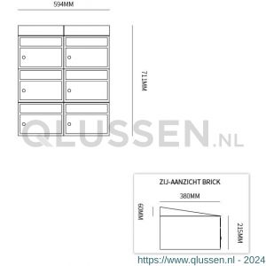 Allux Brickset postkast staal verzinkt gepoedercoat 2-breed 3-hoog met dak zwart 40215070_2x3d