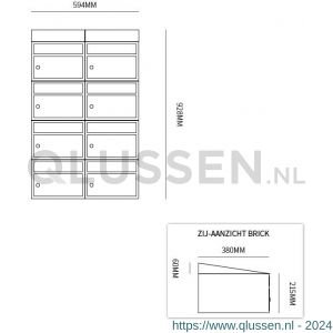 Allux Brickset postkast staal verzinkt gepoedercoat 2-breed 4-hoog met dak zwart 40215070_2x4d