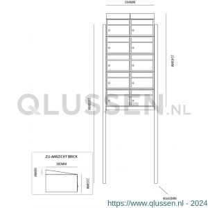 Allux Brickset postkast staal verzinkt gepoedercoat 2-breed 5-hoog met dak op statief zwart 40215070_2x5ds