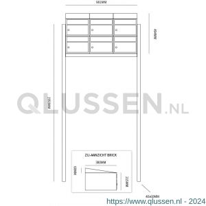 Allux Brickset postkast staal verzinkt gepoedercoat 3-breed 2-hoog met dak op statief zwart 40215070_3x2ds