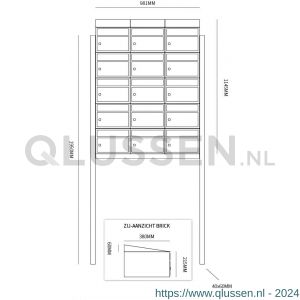 Allux Brickset postkast staal verzinkt gepoedercoat 3-breed 5-hoog met dak op statief zwart 40215070_3x5ds