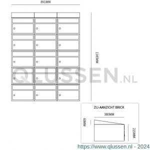 Allux Brickset postkast staal verzinkt gepoedercoat 3-breed 5-hoog met dak zwart 40215070_3x5d