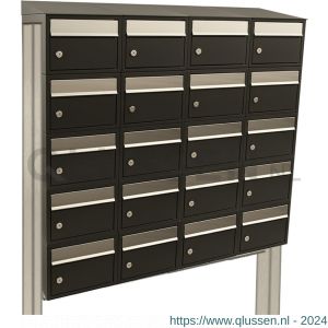 Allux Brickset postkast staal verzinkt gepoedercoat 4-breed 5-hoog met dak op statief zwart 40215070_4x5ds