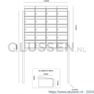 Allux Brickset postkast staal verzinkt gepoedercoat 4-breed 5-hoog met dak op statief zwart 40215070_4x5ds