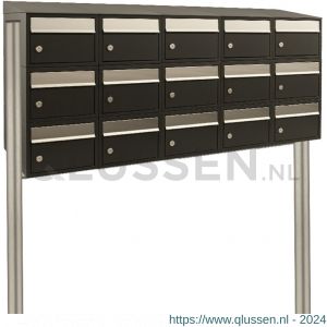 Allux Brickset postkast staal verzinkt gepoedercoat 5-breed 3-hoog met dak op statief zwart 40215070_5x3ds