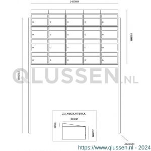 Allux Brickset postkast staal verzinkt gepoedercoat 5-breed 4-hoog met dak op statief zwart 40215070_5x4ds