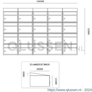 Allux Brickset postkast staal verzinkt gepoedercoat 5-breed 4-hoog met dak zwart 40215070_5x4d