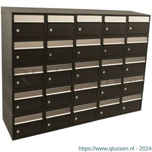 Allux Brickset postkast staal verzinkt gepoedercoat 5-breed 5-hoog met dak zwart 40215070_5x5d