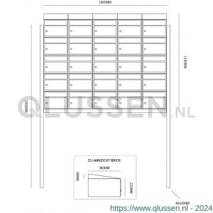 Allux Brickset postkast staal verzinkt gepoedercoat 5-breed 5-hoog met dak op statief zwart 40215070_5x5ds