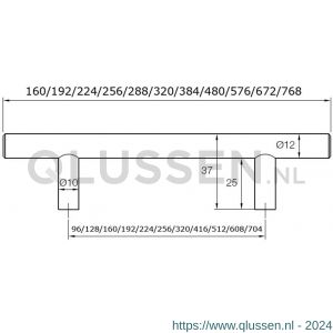 Didheya T-model meubelgreep T-10 1376 mm inox 51201400
