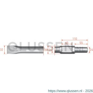Rotec 215.52 zeskant vlakbeitel 30/24x55 mm 32x400 mm 215.5210