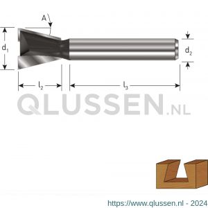 Rotec 271 HM zwaluwstaartfrees Gold-Line diameter 9,5 mm 9 graden d2=8 mm 271.06.0950