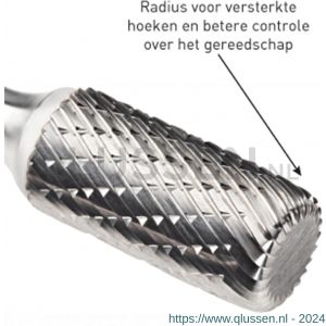 Rotec 430R HM stiftfrees model A en R met radius Z6 kruisvertand diameter 12x25x70 mm d2=6 mm 430.3130