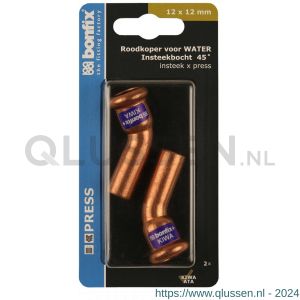 Bonfix blister M-Press roodkoper RK water insteekbocht 45 graden 12x12 mm 2 stuks 801005