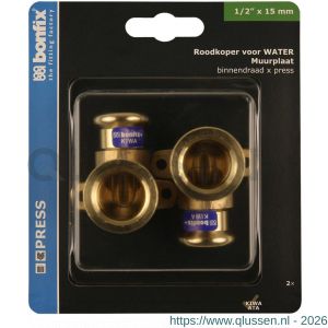 Bonfix blister M-Press roodkoper RK water muurplaat 1/2 inch binnendraad x 15 mm 2 stuks 801610