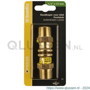 Bonfix blister M-Press roodkoper RK gas puntstuk 1/2 inch buitendraad x 15 mm 2 stuks 802110