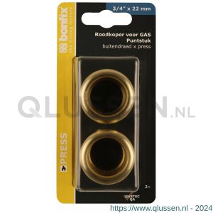 Bonfix blister M-Press roodkoper RK gas puntstuk 3/4 inch buitendraad x 22 mm 2 stuks 802120