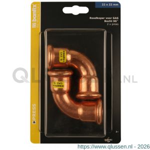 Bonfix blister M-Press roodkoper RK gas bocht 90 graden 22x22 mm 2 stuks 802420