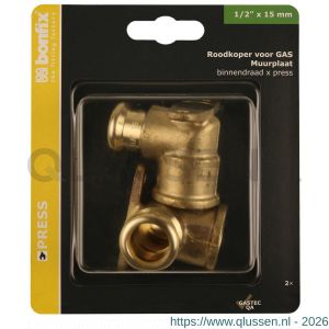 Bonfix blister M-Press roodkoper RK gas muurplaat 1/2 inch binnendraad x 15 mm 2 stuks 802905