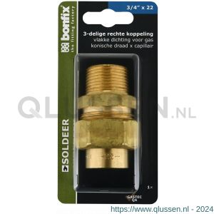 Bonfix blister 3-delige rechte koppeling 3/4 inch buitendraad x 22 mm 807620