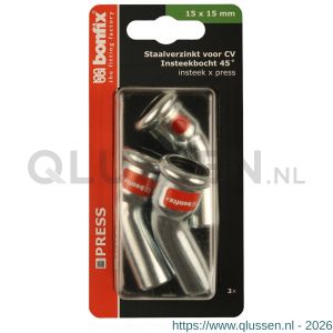 Bonfix blister Press staalverzinkt insteekbocht 45 graden 15 mm 3 stuks 808615