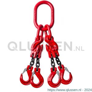 Deltalock Grade 80 hijsketting 4-sprong 6 mm x 2 m met inkort en klephaken WLL gebaseerd op 0-45 graden YE.8.4SKI.06.020